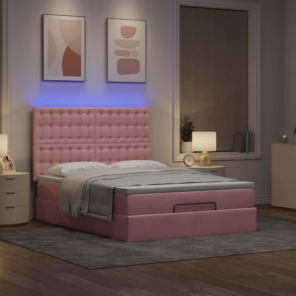 Ottoman bed met matrassen en LED's 140x200cm fluweel roze is nu te koop bij PeponiXL, paradijselijk wonen!