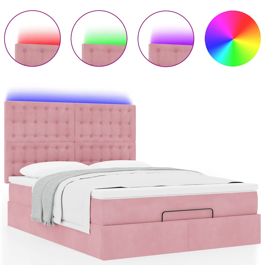Ottoman bed met matrassen en LED's 140x200cm fluweel roze is nu te koop bij PeponiXL, paradijselijk wonen!