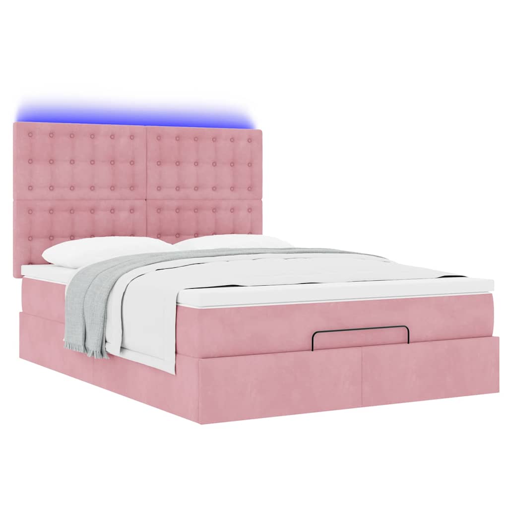 Ottoman bed met matrassen en LED's 140x200cm fluweel roze is nu te koop bij PeponiXL, paradijselijk wonen!