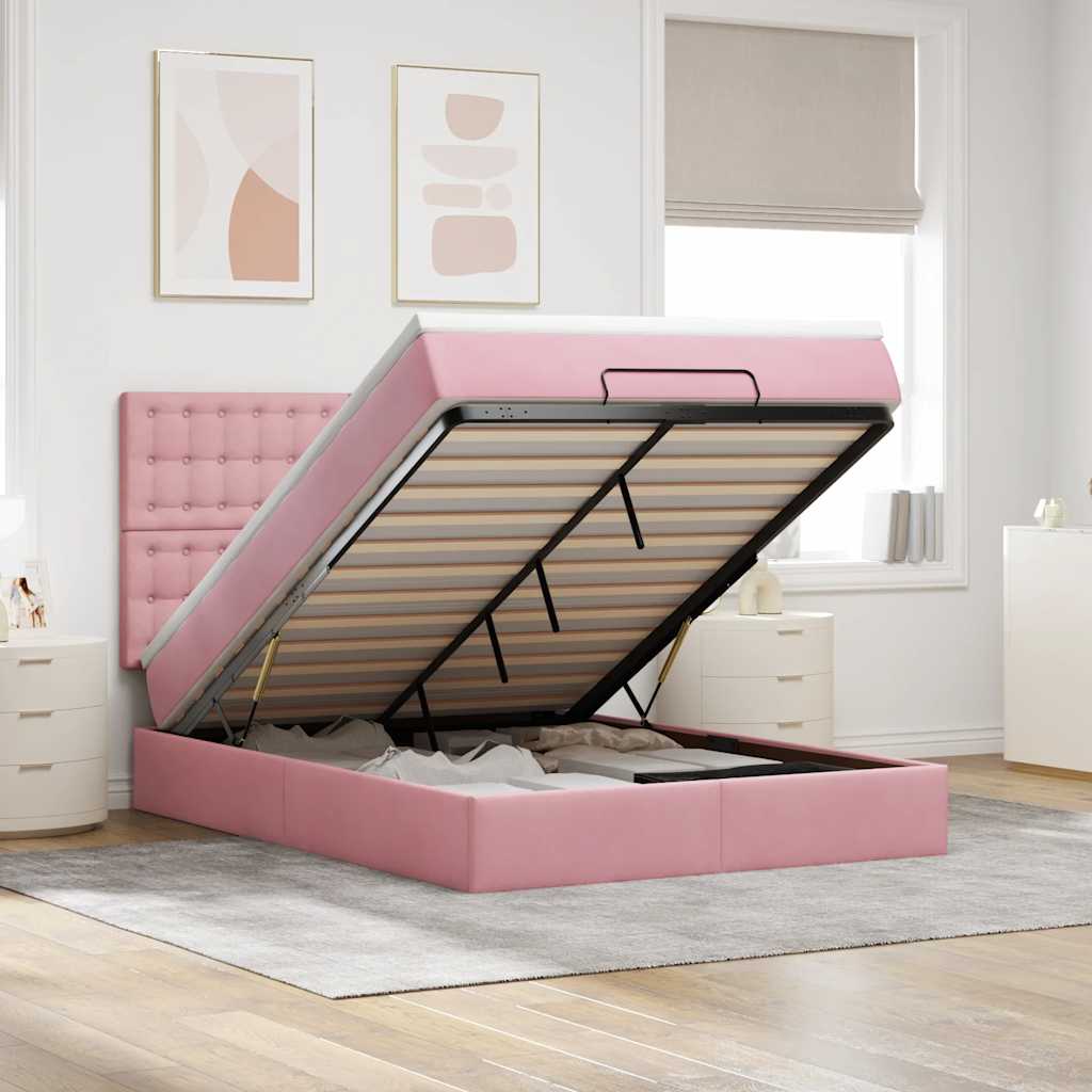 Ottoman bed met matrassen en LED's 140x200cm fluweel roze is nu te koop bij PeponiXL, paradijselijk wonen!