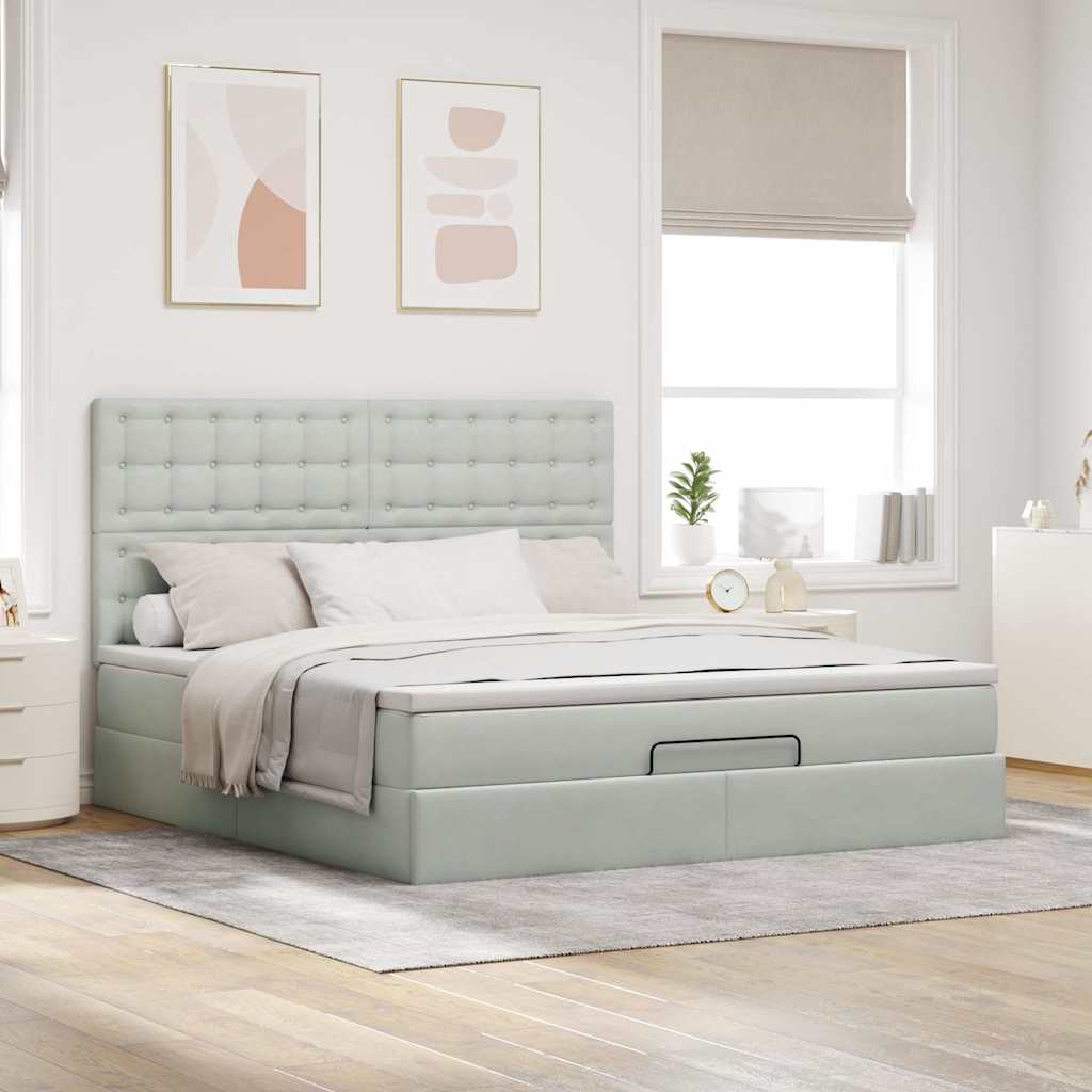 Ottoman bed met matrassen en LED's 160x200cm fluweel lichtgrijs is nu te koop bij PeponiXL, paradijselijk wonen!