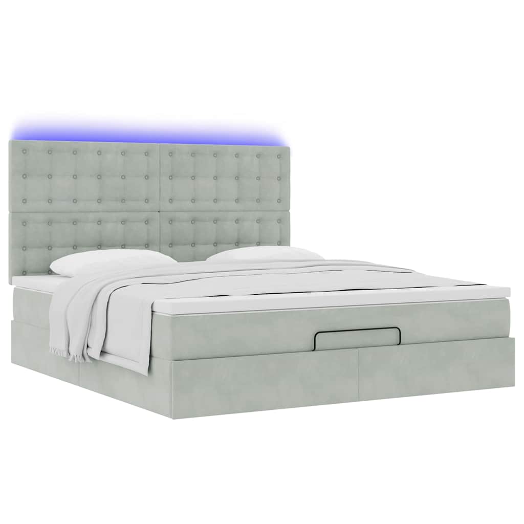 Ottoman bed met matrassen en LED's 160x200cm fluweel lichtgrijs is nu te koop bij PeponiXL, paradijselijk wonen!