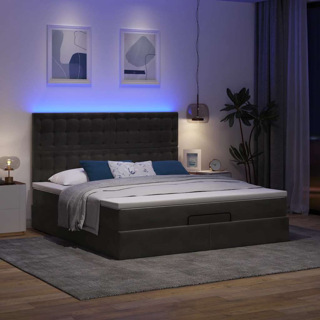 Ottoman bed met matrassen en LED's 160x200cm fluweel zwart is nu te koop bij PeponiXL, paradijselijk wonen!