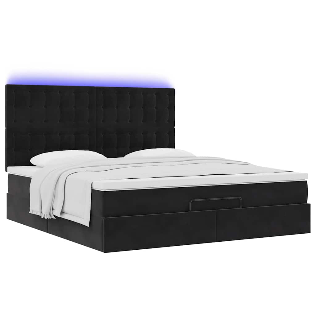 Ottoman bed met matrassen en LED's 160x200cm fluweel zwart is nu te koop bij PeponiXL, paradijselijk wonen!