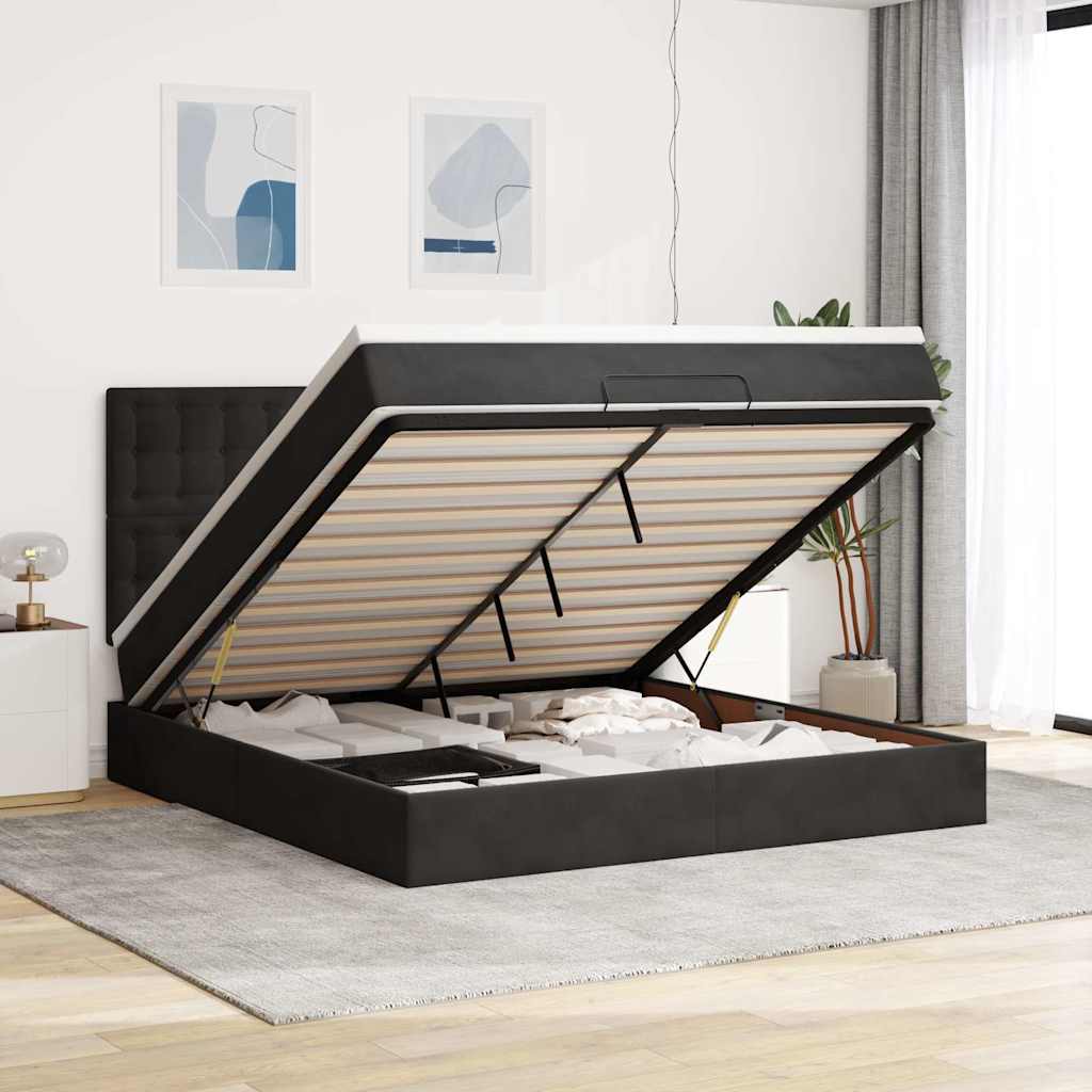 Ottoman bed met matrassen en LED's 160x200cm fluweel zwart is nu te koop bij PeponiXL, paradijselijk wonen!