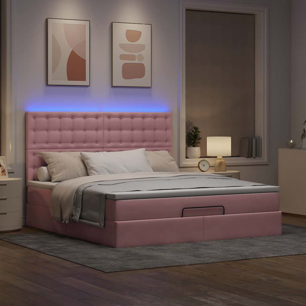 Ottoman bed met matrassen en LED's 160x200cm fluweel roze is nu te koop bij PeponiXL, paradijselijk wonen!