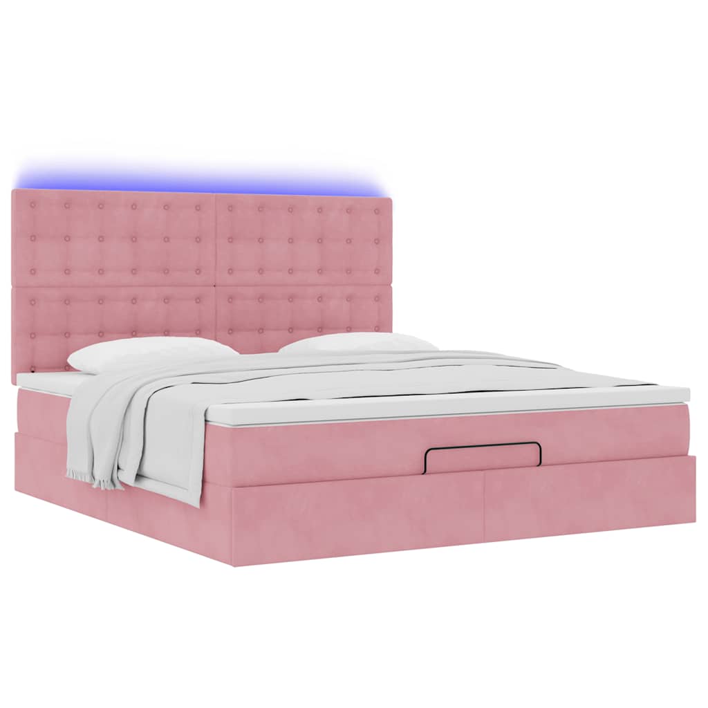 Ottoman bed met matrassen en LED's 160x200cm fluweel roze is nu te koop bij PeponiXL, paradijselijk wonen!