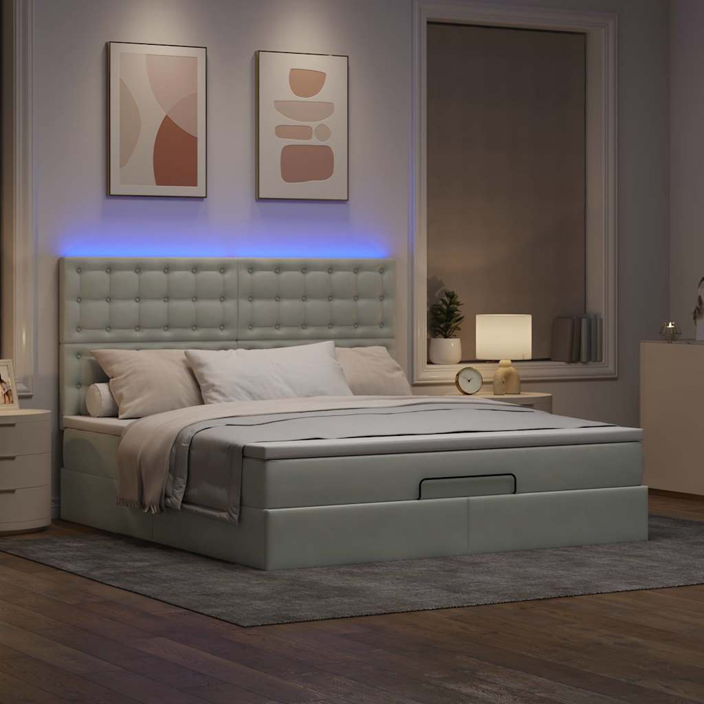 Ottoman bed met matrassen en LED's 180x200cm fluweel lichtgrijs is nu te koop bij PeponiXL, paradijselijk wonen!