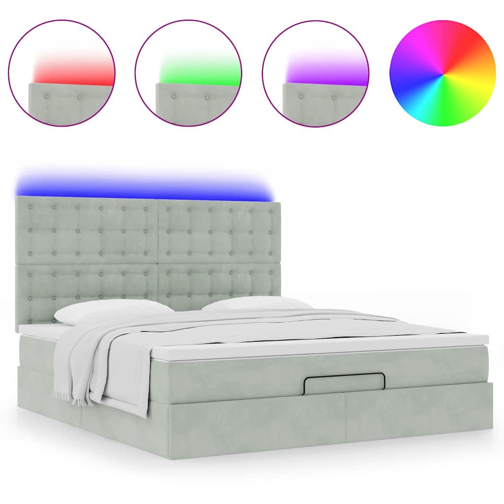 Ottoman bed met matrassen en LED's 180x200cm fluweel lichtgrijs is nu te koop bij PeponiXL, paradijselijk wonen!
