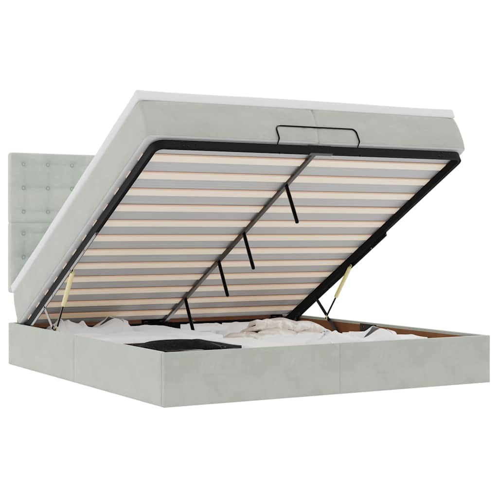 Ottoman bed met matrassen en LED's 200x200cm fluweel lichtgrijs is nu te koop bij PeponiXL, paradijselijk wonen!