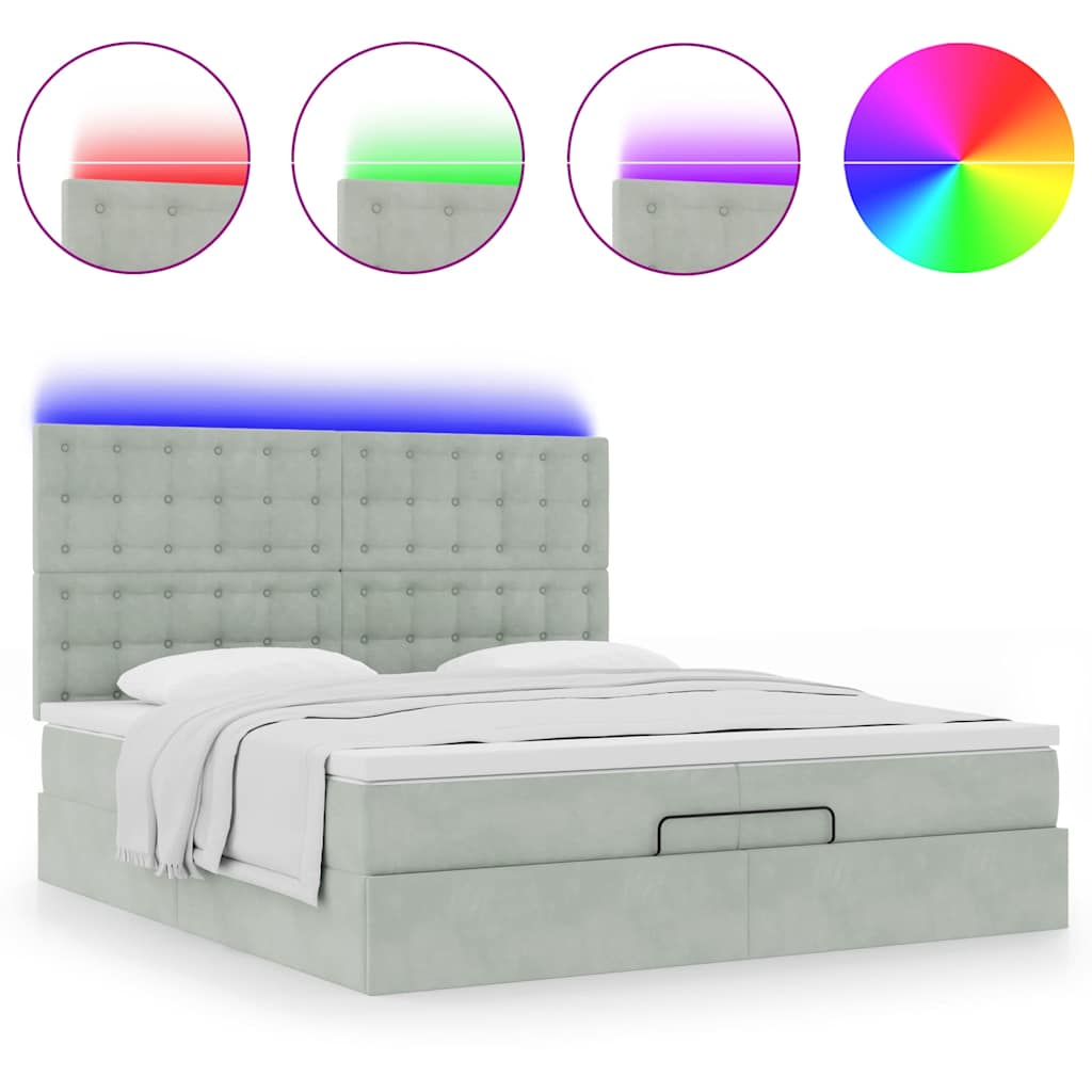 Ottoman bed met matrassen en LED's 200x200cm fluweel lichtgrijs is nu te koop bij PeponiXL, paradijselijk wonen!