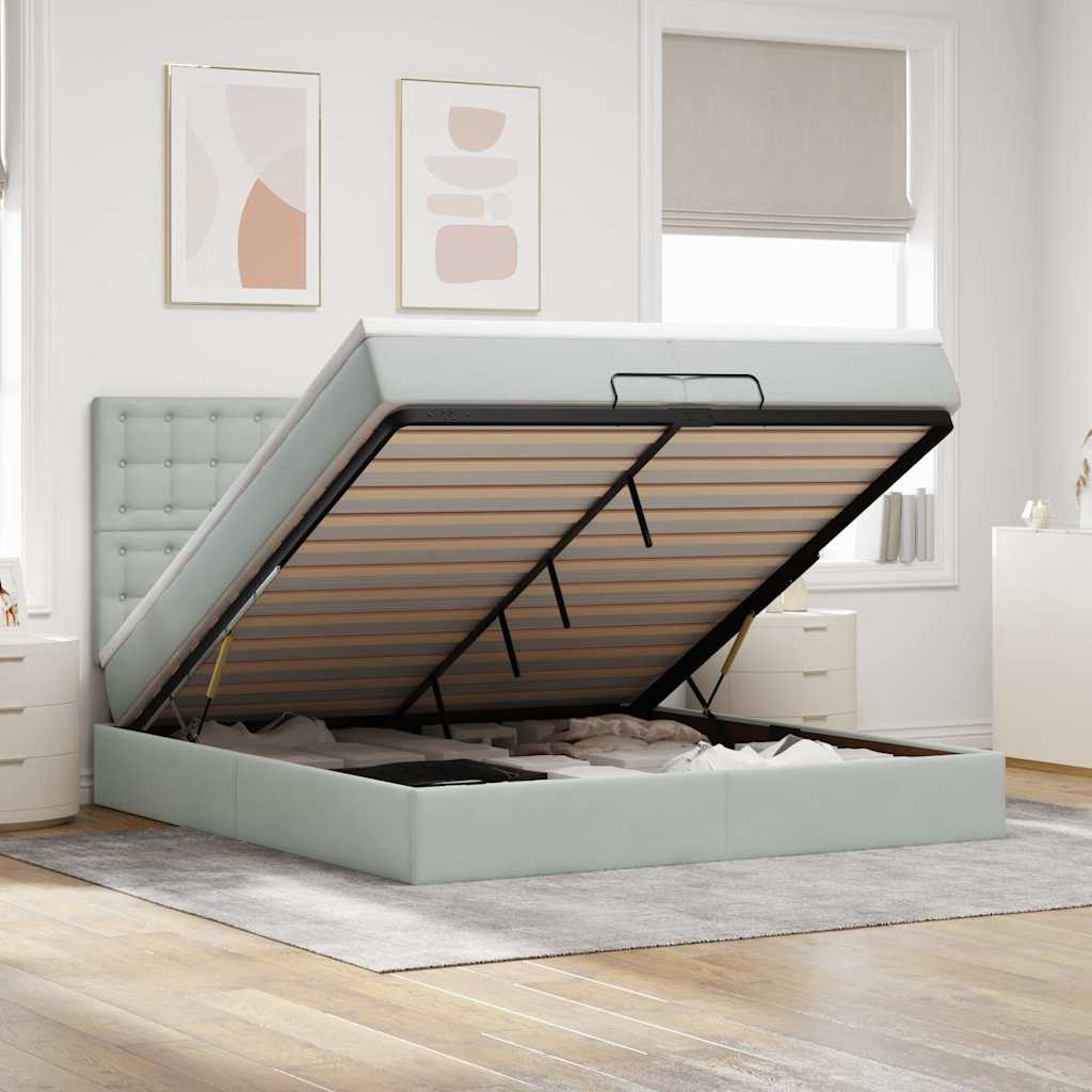 Ottoman bed met matrassen en LED's 200x200cm fluweel lichtgrijs is nu te koop bij PeponiXL, paradijselijk wonen!