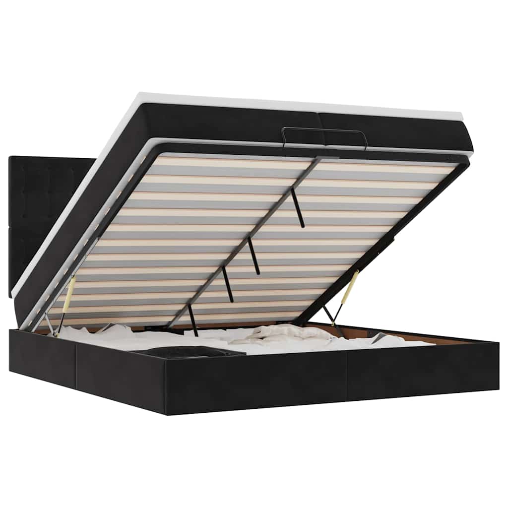 Ottoman bed met matrassen en LED's 200x200cm fluweel zwart is nu te koop bij PeponiXL, paradijselijk wonen!