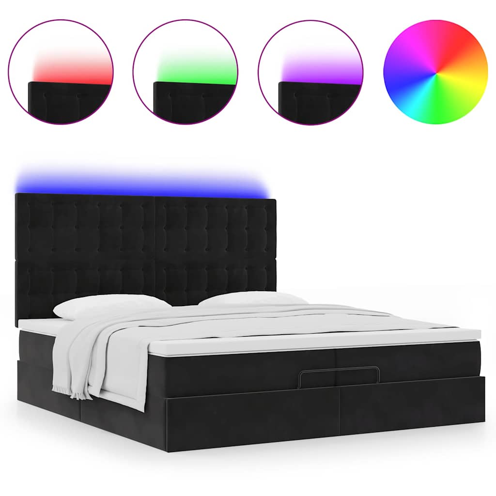 Ottoman bed met matrassen en LED's 200x200cm fluweel zwart is nu te koop bij PeponiXL, paradijselijk wonen!