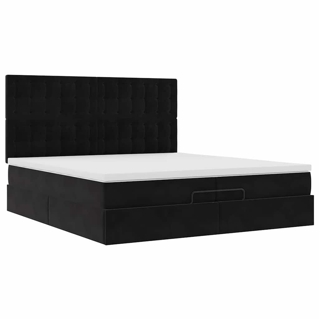 Ottoman bed met matrassen en LED's 200x200cm fluweel zwart is nu te koop bij PeponiXL, paradijselijk wonen!
