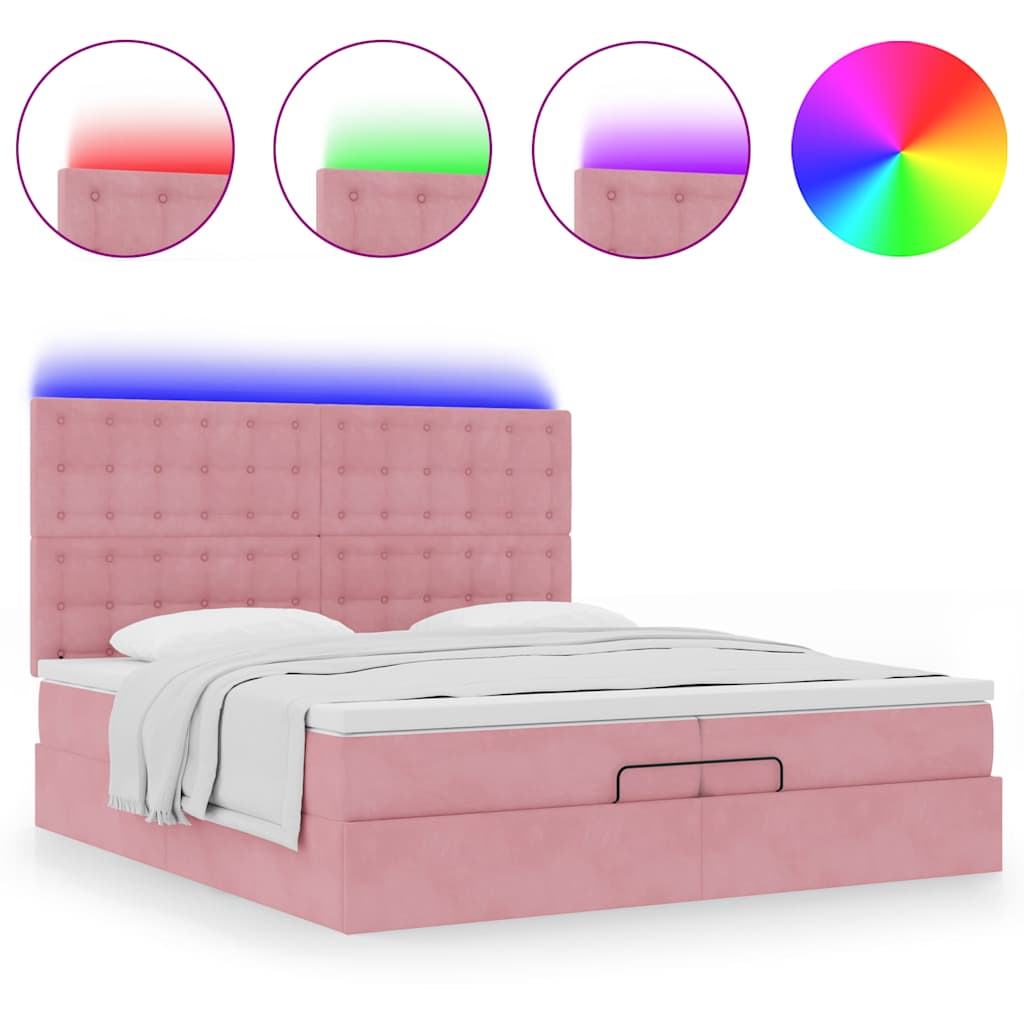 Ottoman bed met matrassen en LED's 200x200cm fluweel roze is nu te koop bij PeponiXL, paradijselijk wonen!