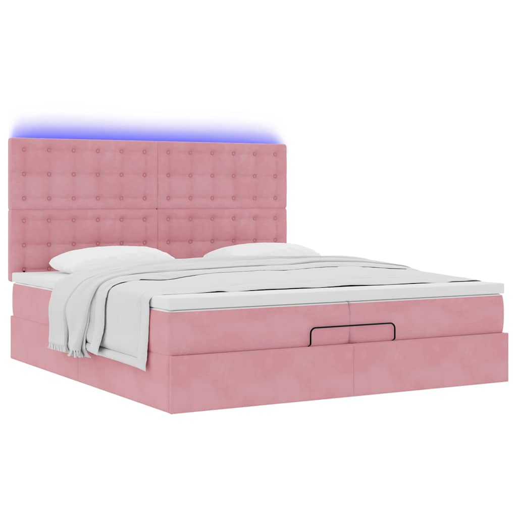 Ottoman bed met matrassen en LED's 200x200cm fluweel roze is nu te koop bij PeponiXL, paradijselijk wonen!