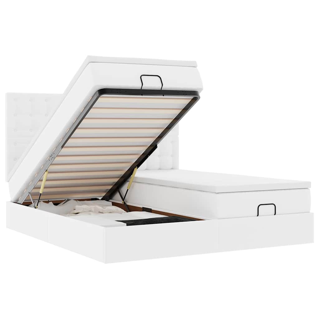 Bed poef met matrassen en LED's 160x200cm kunstleer zuiver wit is nu te koop bij PeponiXL, paradijselijk wonen!