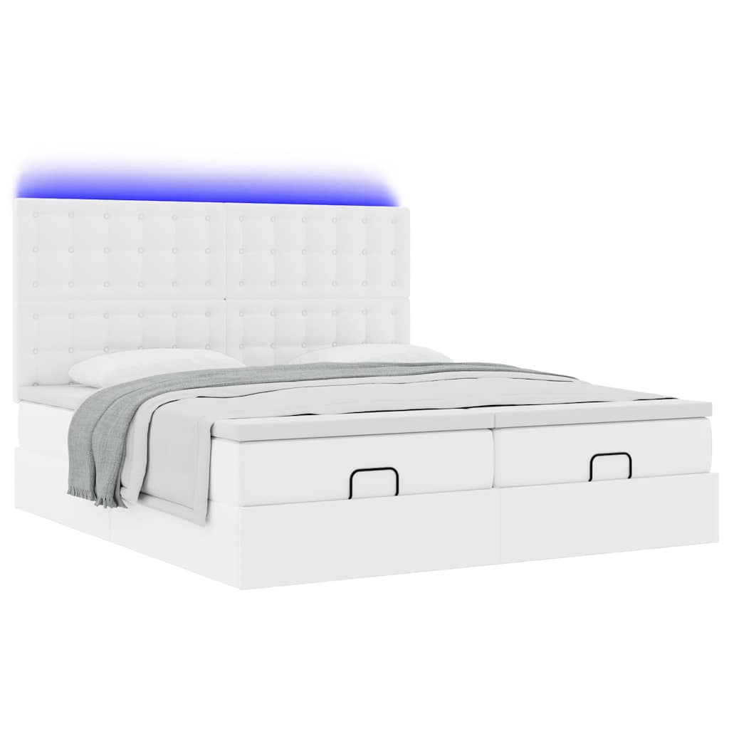 Bed poef met matrassen en LED's 160x200cm kunstleer zuiver wit is nu te koop bij PeponiXL, paradijselijk wonen!