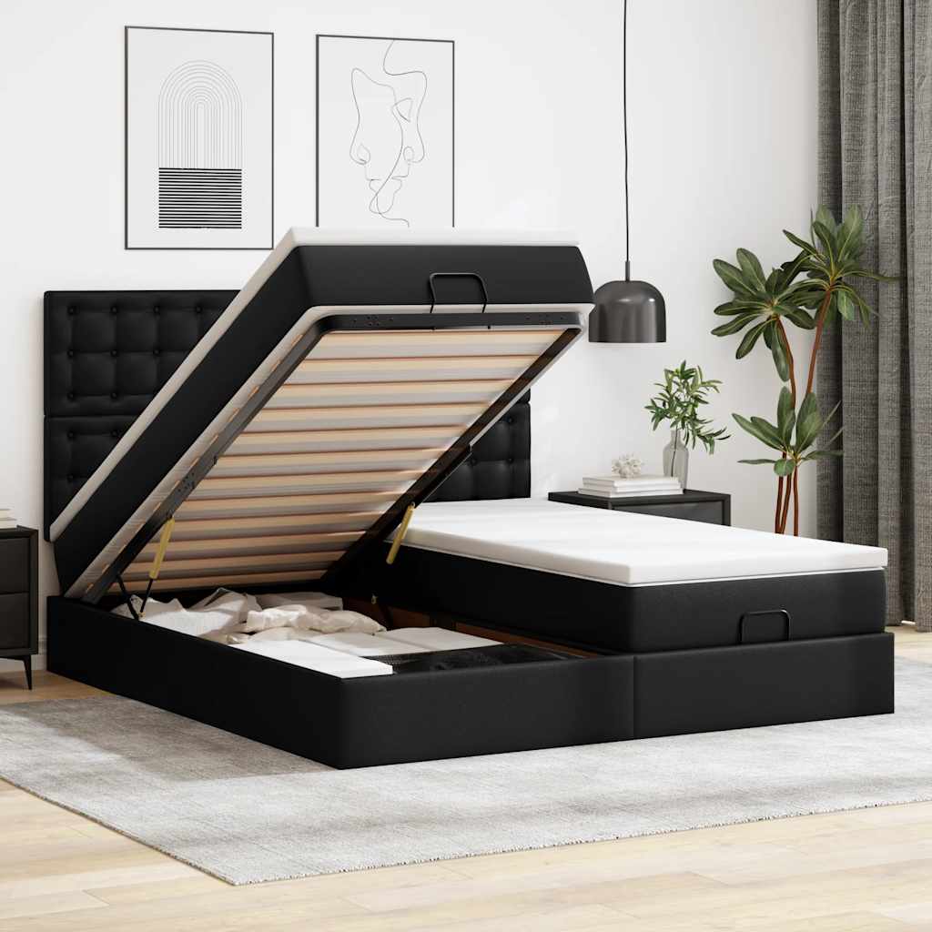 Bed poef met matrassen en LED's 180x200cm kunstleer zwart is nu te koop bij PeponiXL, paradijselijk wonen!