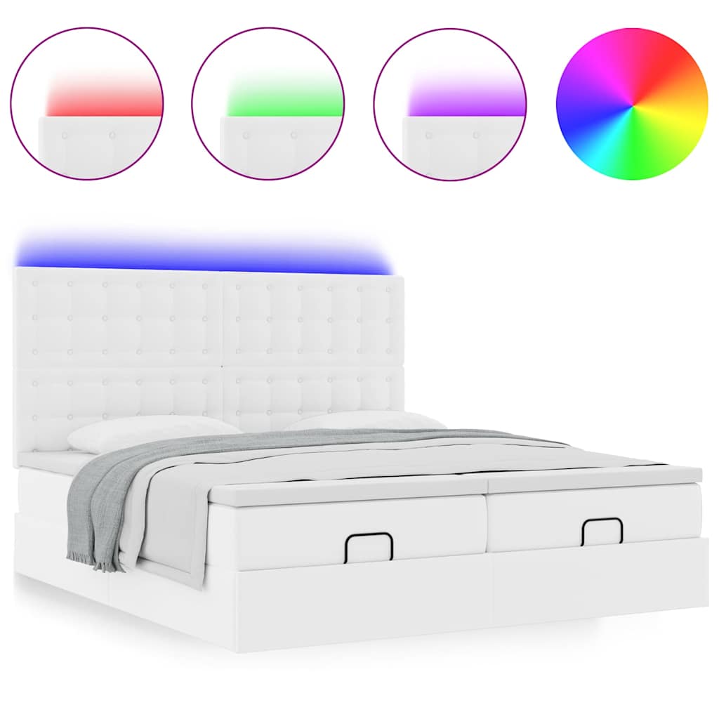 Bed poef met matrassen en LED's 180x200cm kunstleer zuiver wit is nu te koop bij PeponiXL, paradijselijk wonen!