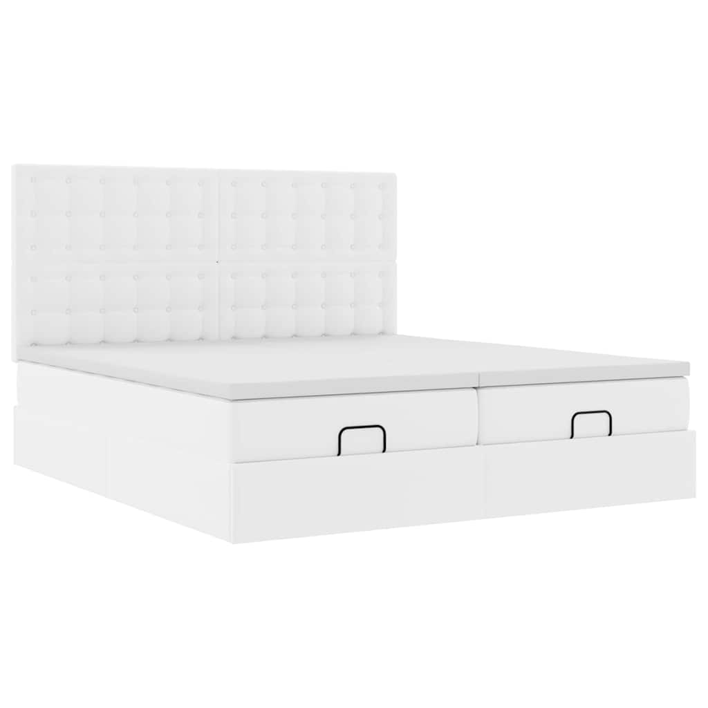 Bed poef met matrassen en LED's 180x200cm kunstleer zuiver wit is nu te koop bij PeponiXL, paradijselijk wonen!