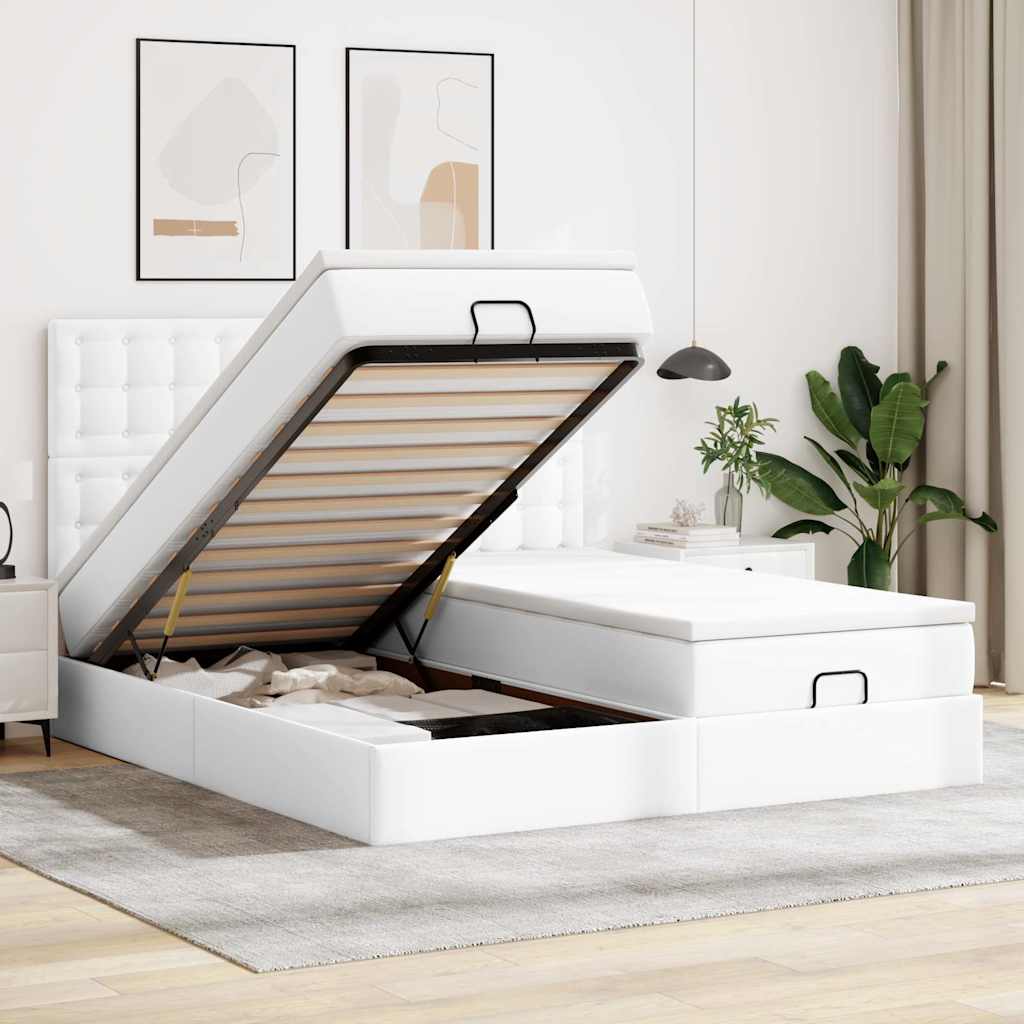 Bed poef met matrassen en LED's 180x200cm kunstleer zuiver wit is nu te koop bij PeponiXL, paradijselijk wonen!