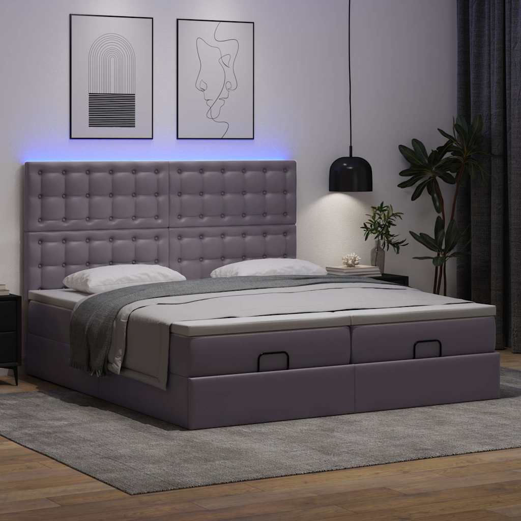 Bed poef met matrassen en LED's 180x200cm kunstleer grijs is nu te koop bij PeponiXL, paradijselijk wonen!