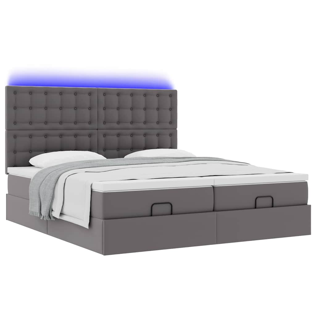 Bed poef met matrassen en LED's 180x200cm kunstleer grijs is nu te koop bij PeponiXL, paradijselijk wonen!