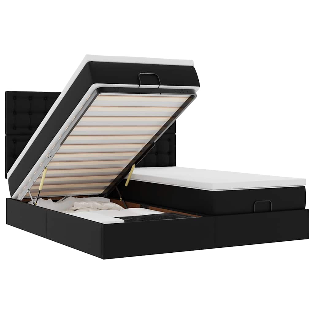 Ottoman bed met matrassen en LED's 200x200cm kunstleer zwart is nu te koop bij PeponiXL, paradijselijk wonen!