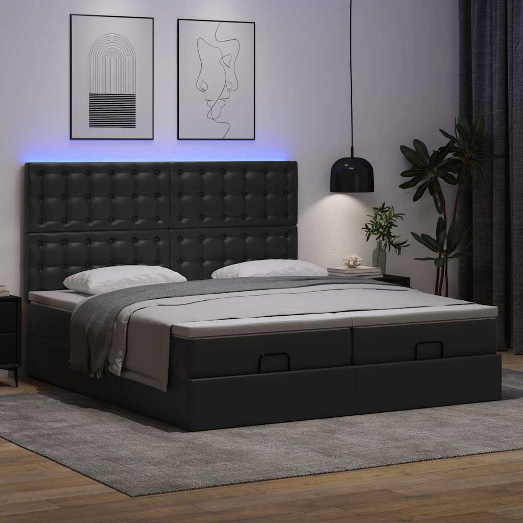 Ottoman bed met matrassen en LED's 200x200cm kunstleer zwart is nu te koop bij PeponiXL, paradijselijk wonen!