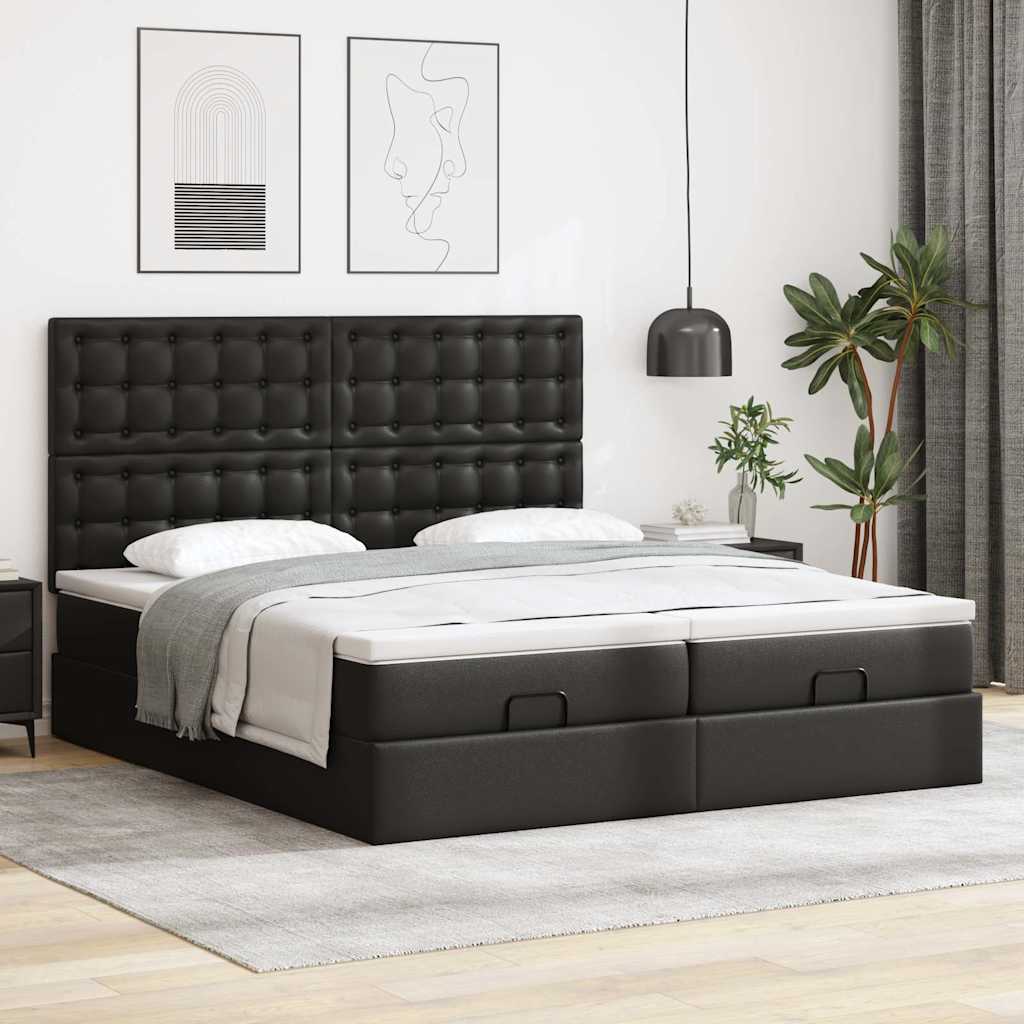 Ottoman bed met matrassen en LED's 200x200cm kunstleer zwart is nu te koop bij PeponiXL, paradijselijk wonen!