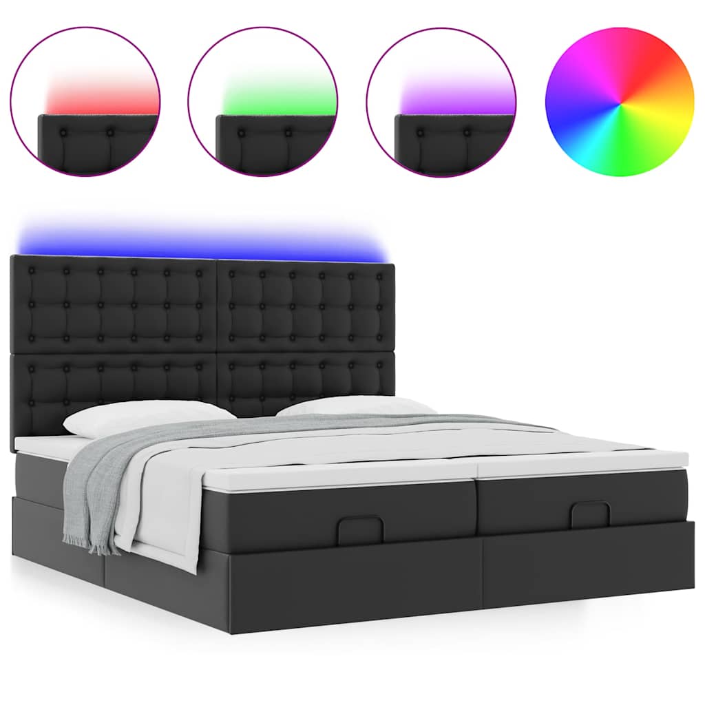 Ottoman bed met matrassen en LED's 200x200cm kunstleer zwart is nu te koop bij PeponiXL, paradijselijk wonen!