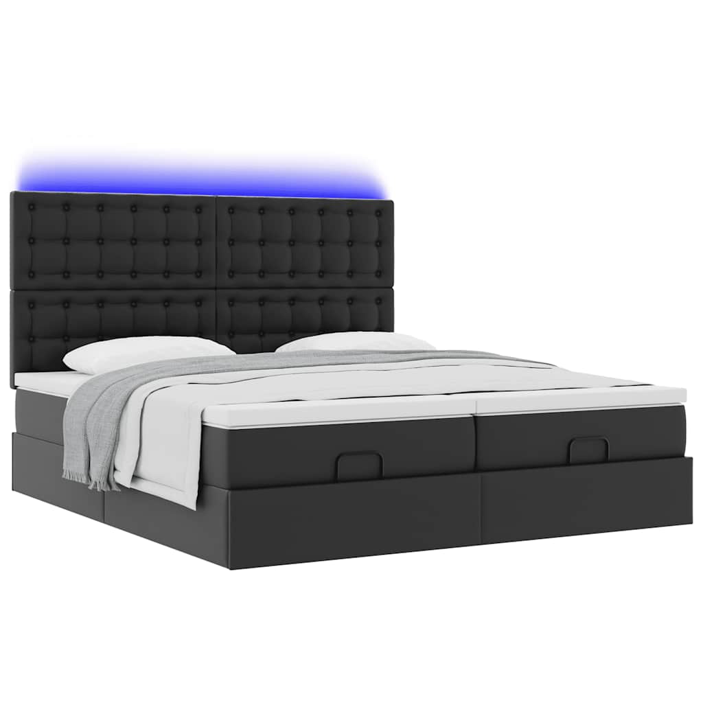 Ottoman bed met matrassen en LED's 200x200cm kunstleer zwart is nu te koop bij PeponiXL, paradijselijk wonen!