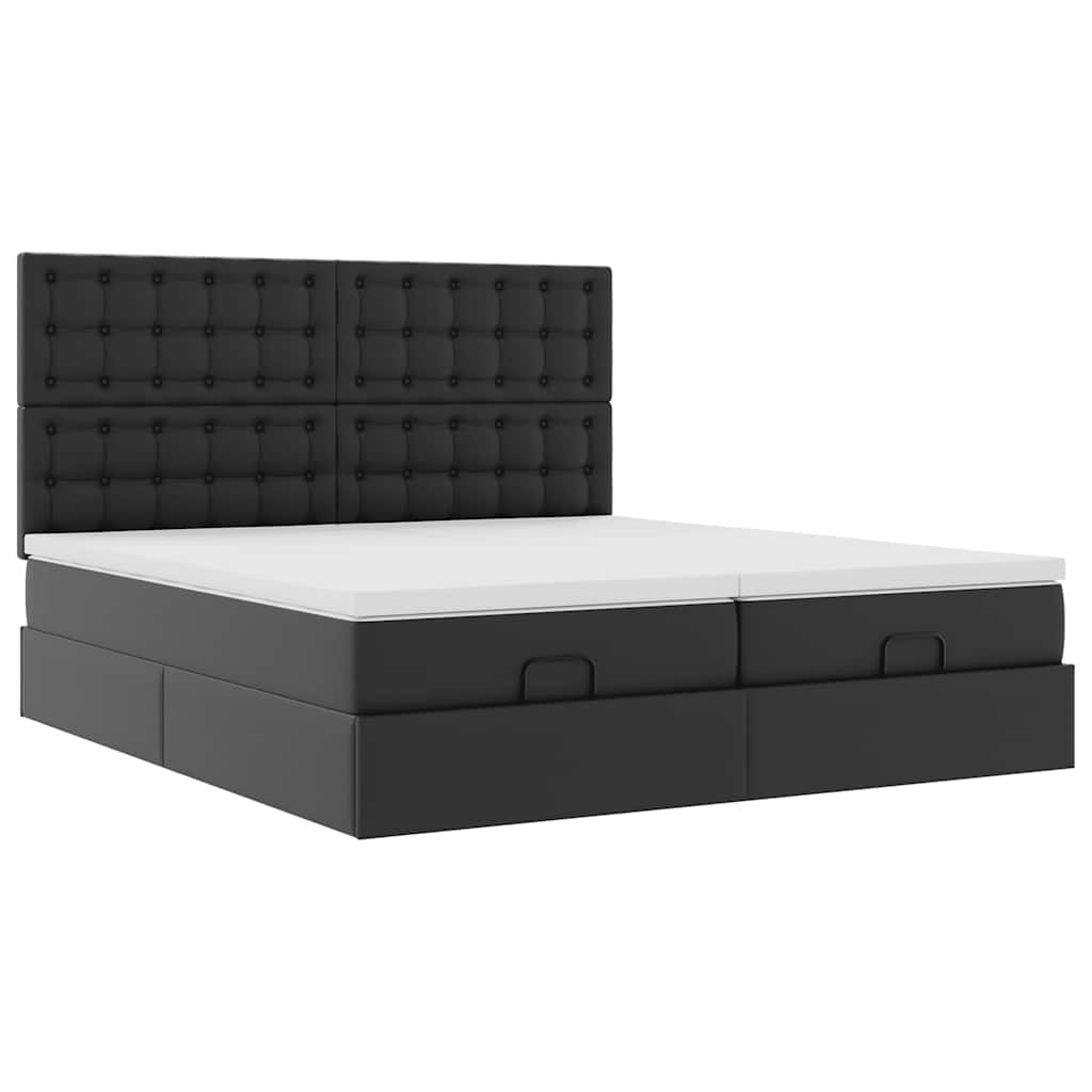 Ottoman bed met matrassen en LED's 200x200cm kunstleer zwart is nu te koop bij PeponiXL, paradijselijk wonen!