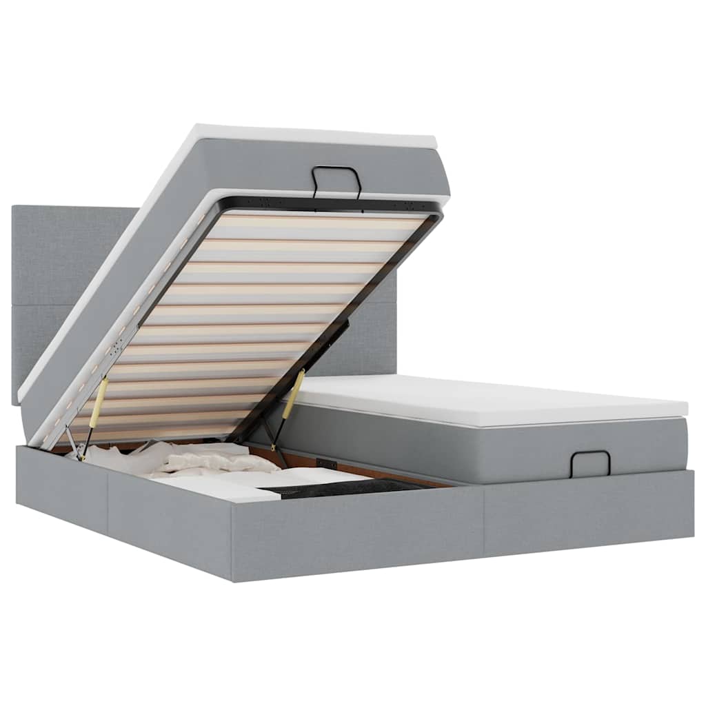 Ottoman bed met matrassen en LED's 160x200cm stof lichtgrijs is nu te koop bij PeponiXL, paradijselijk wonen!