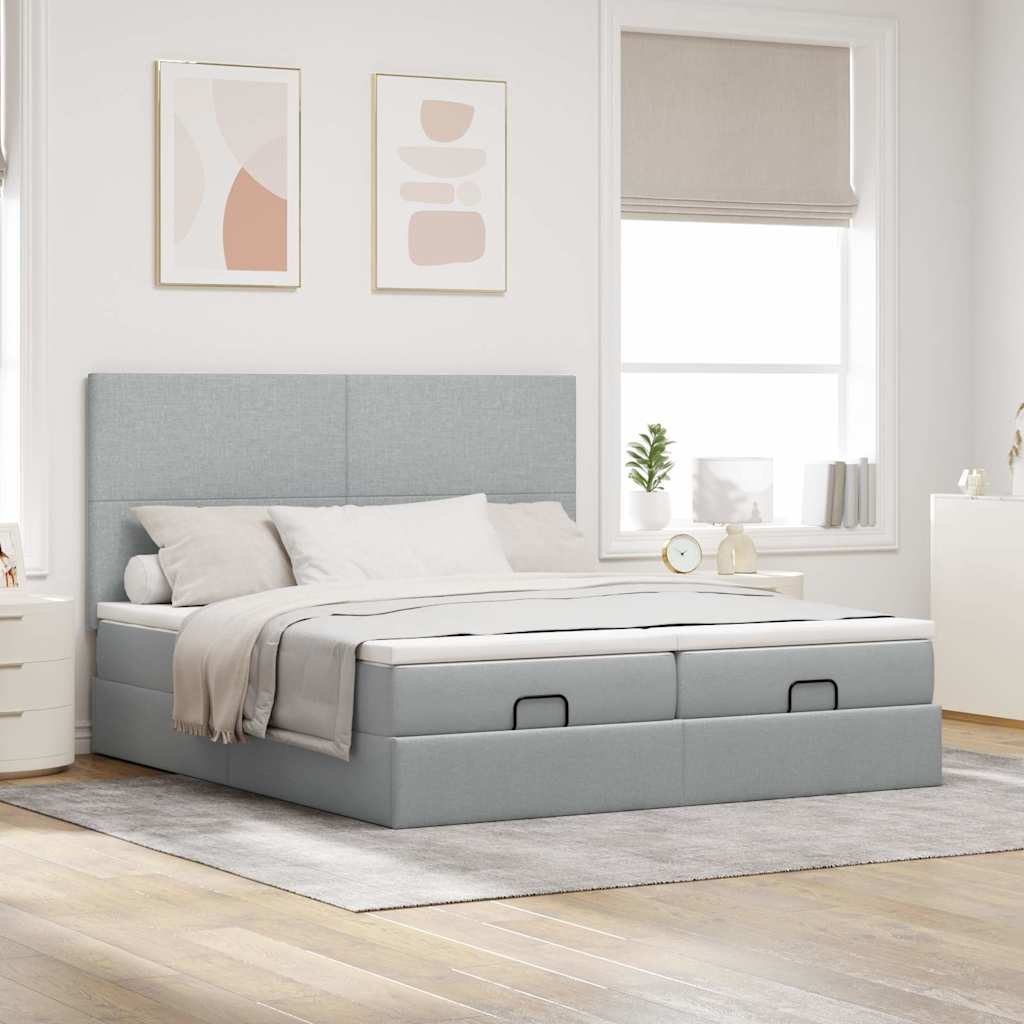 Ottoman bed met matrassen en LED's 160x200cm stof lichtgrijs is nu te koop bij PeponiXL, paradijselijk wonen!