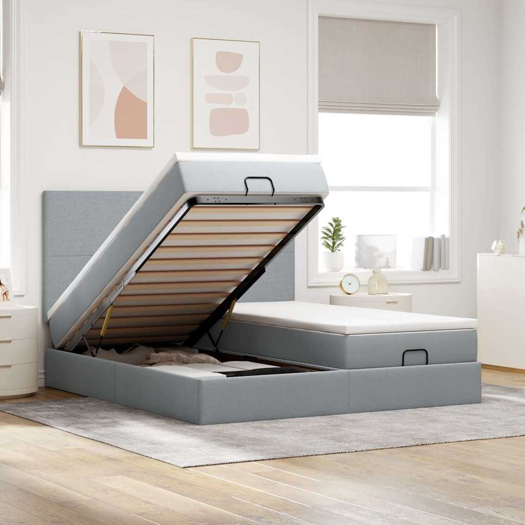 Ottoman bed met matrassen en LED's 160x200cm stof lichtgrijs is nu te koop bij PeponiXL, paradijselijk wonen!