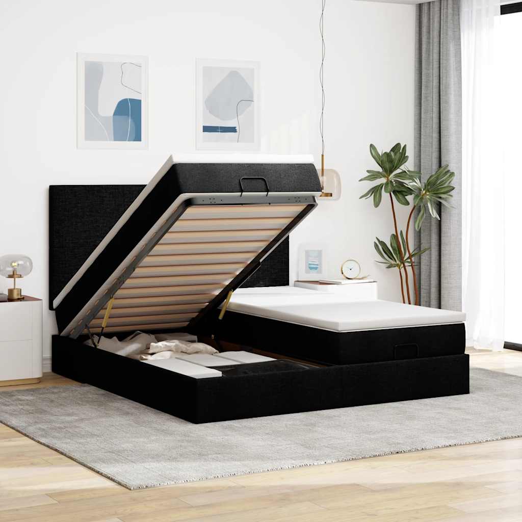Ottoman bed met matrassen en LED's 160x200cm stof zwart is nu te koop bij PeponiXL, paradijselijk wonen!