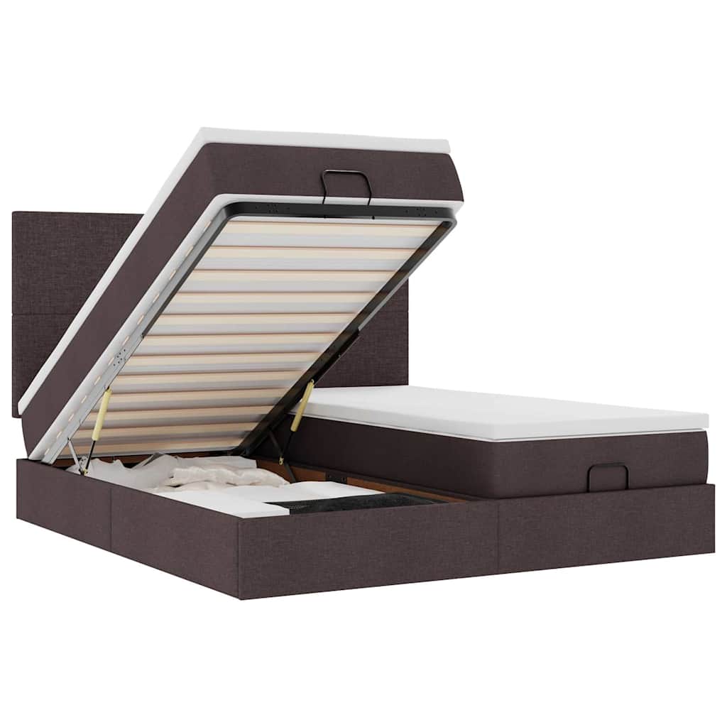 Ottoman bed met matrassen en LED's 160x200cm stof donkerbruin is nu te koop bij PeponiXL, paradijselijk wonen!