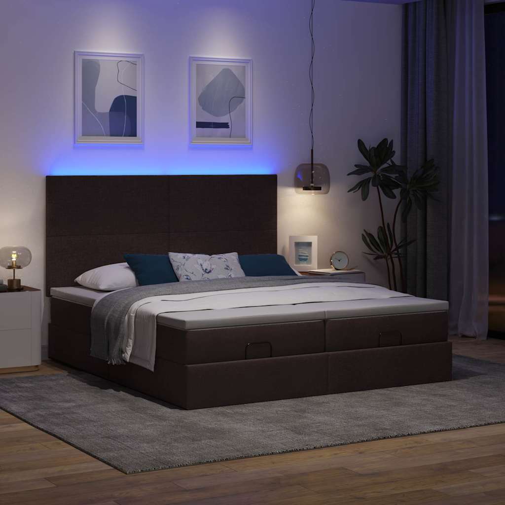 Ottoman bed met matrassen en LED's 160x200cm stof donkerbruin is nu te koop bij PeponiXL, paradijselijk wonen!