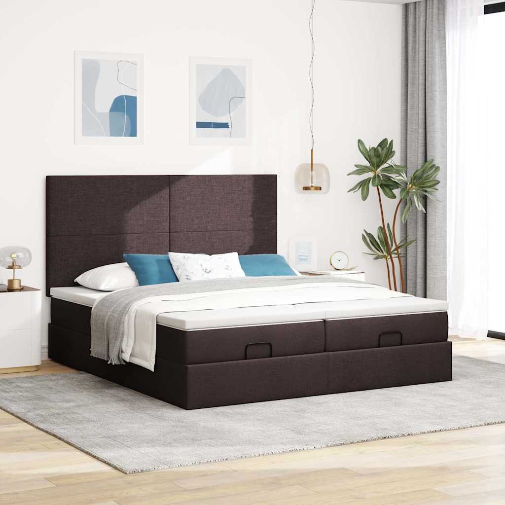Ottoman bed met matrassen en LED's 160x200cm stof donkerbruin is nu te koop bij PeponiXL, paradijselijk wonen!