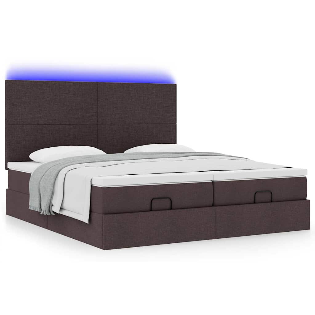 Ottoman bed met matrassen en LED's 160x200cm stof donkerbruin is nu te koop bij PeponiXL, paradijselijk wonen!
