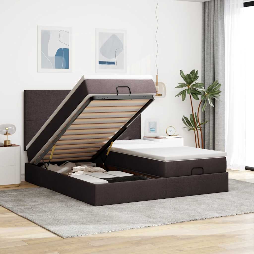 Ottoman bed met matrassen en LED's 160x200cm stof donkerbruin is nu te koop bij PeponiXL, paradijselijk wonen!