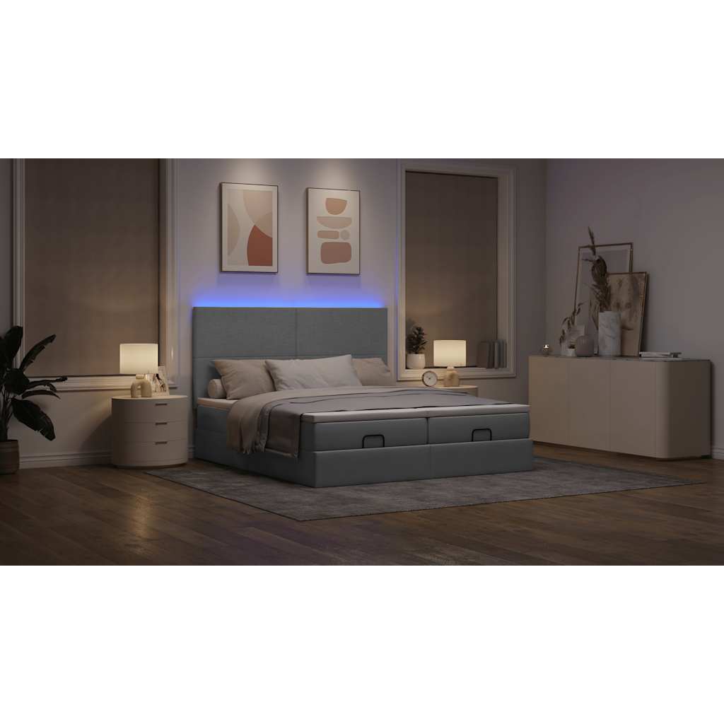Ottoman bed met matrassen en LED's 180x200cm stof lichtgrijs is nu te koop bij PeponiXL, paradijselijk wonen!