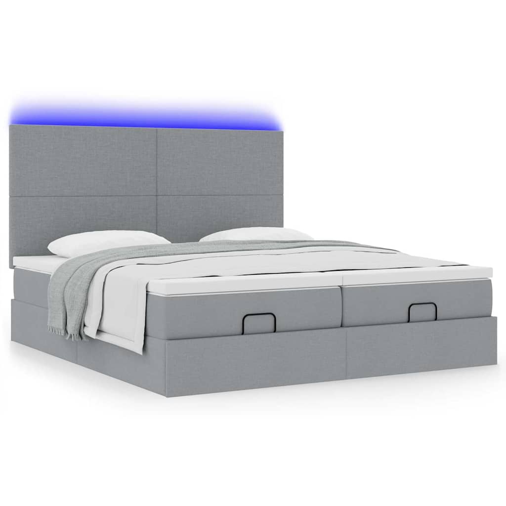 Ottoman bed met matrassen en LED's 180x200cm stof lichtgrijs is nu te koop bij PeponiXL, paradijselijk wonen!