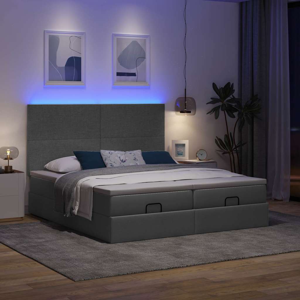 Ottoman bed met matrassen en LED's 180x200cm stof donkergrijs is nu te koop bij PeponiXL, paradijselijk wonen!