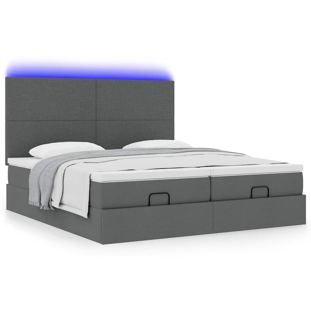 Ottoman bed met matrassen en LED's 180x200cm stof donkergrijs is nu te koop bij PeponiXL, paradijselijk wonen!