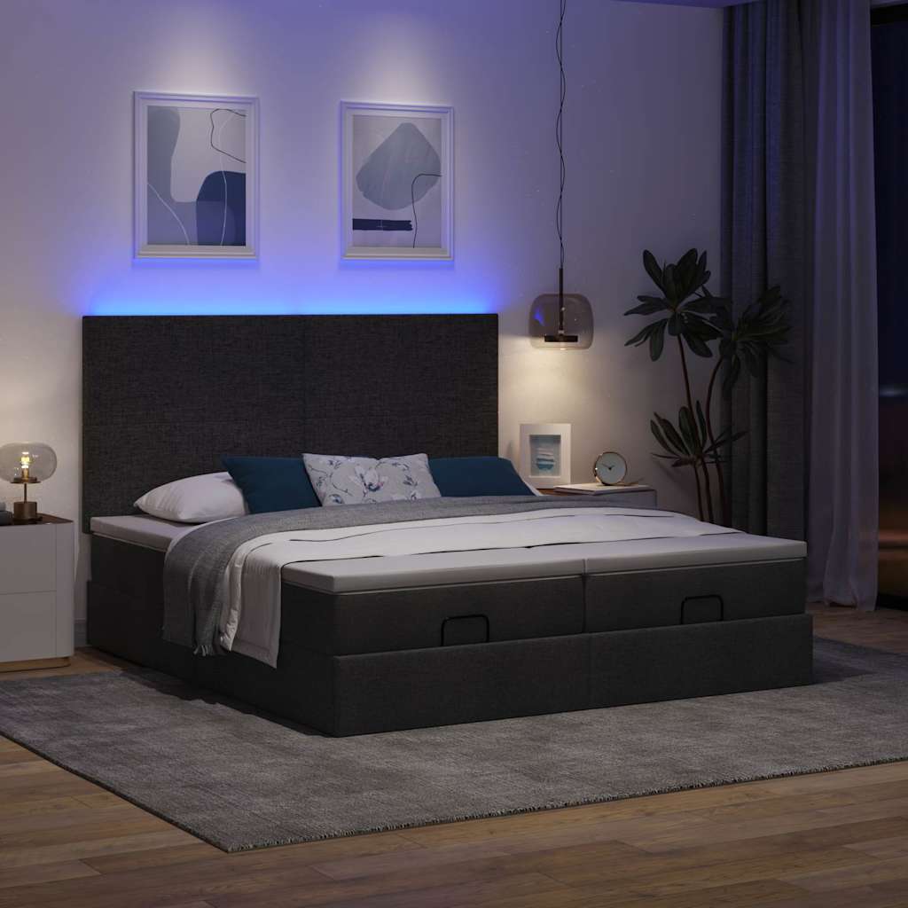 Ottoman bed met matrassen en LED's 180x200cm stof zwart is nu te koop bij PeponiXL, paradijselijk wonen!