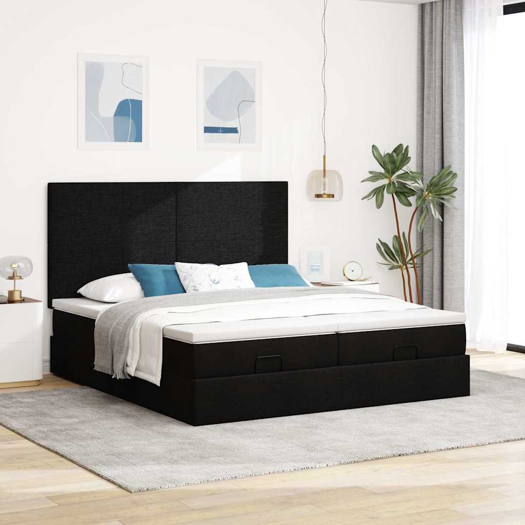 Ottoman bed met matrassen en LED's 180x200cm stof zwart is nu te koop bij PeponiXL, paradijselijk wonen!